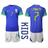 Fotballdrakt Barn Brasil Lucas Paqueta #7 Bortedraktsett VM 2022 Kortermet (+ Korte bukser)